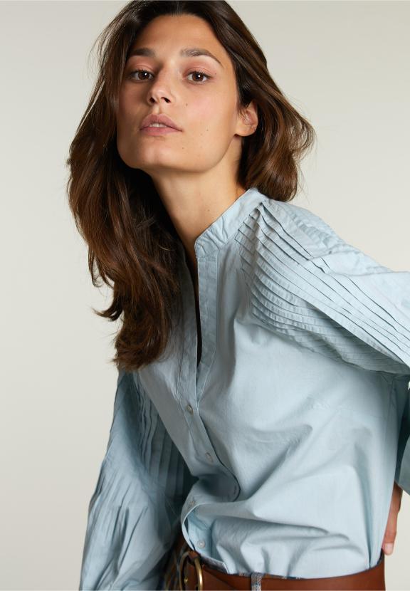 Blauwe Blouse Ballonmouwen - W