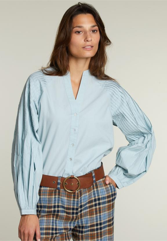 Blauwe Blouse Ballonmouwen - W