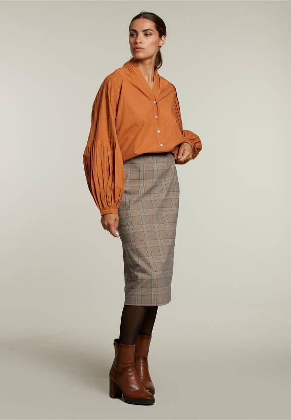 Brown Blouse Balloon Sleeves - Oranje