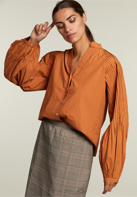 Brown Blouse Balloon Sleeves - Oranje