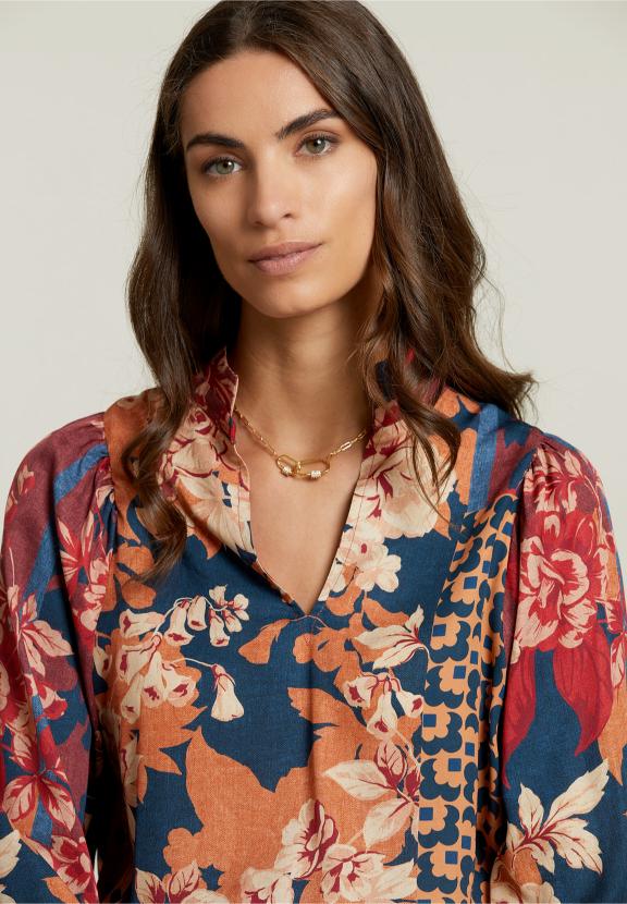 Multi Fantasy V-Neck Blouse - Rouge