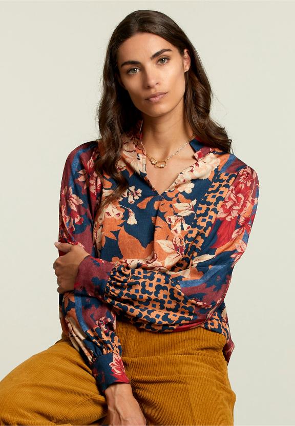Multi Fantasy V-Neck Blouse - Rouge