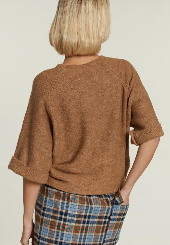 Pull Uni Beige Manches Courtes - Marron - W