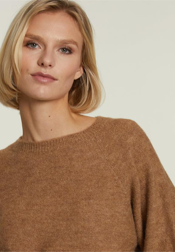Beige Uni Trui Korte Mouwen - Bruin - W