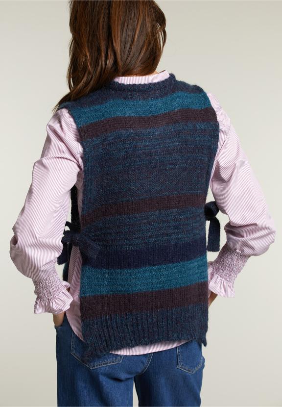 Burgundy/Blue Striped Crew Neck Spencer - Paars