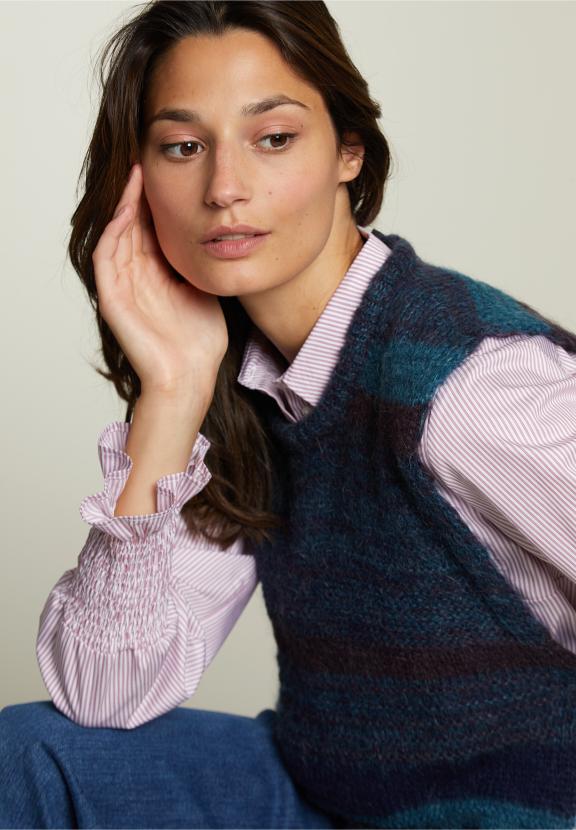 Burgundy/Blue Striped Crew Neck Spencer - Paars