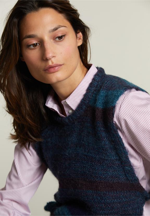 Burgundy/Blue Striped Crew Neck Spencer - Paars