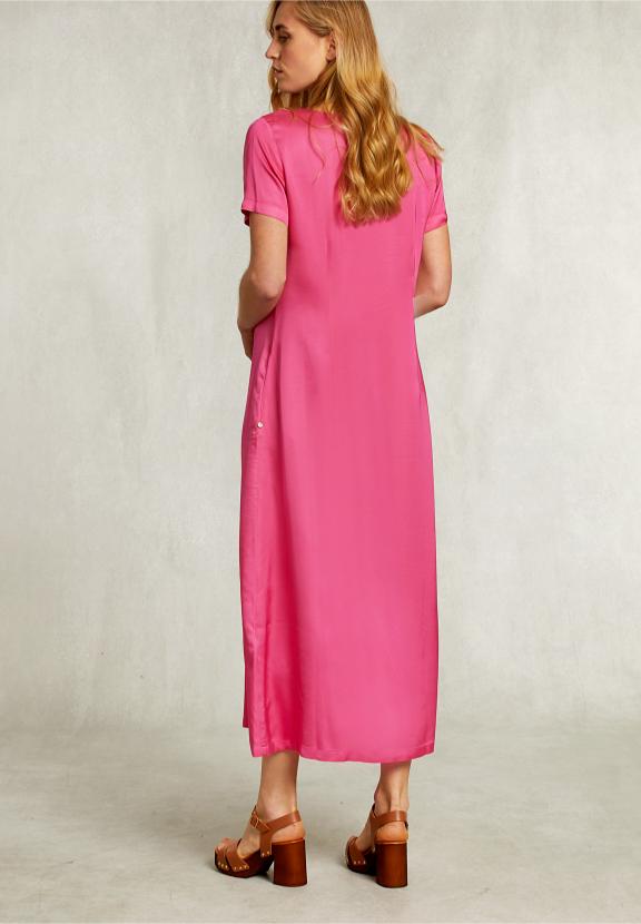 Fushia Long Straight V-Neck Dress - Roze