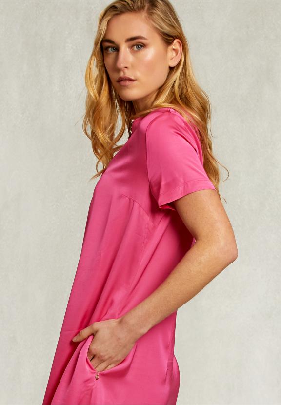 Fushia Long Straight V-Neck Dress - Roze
