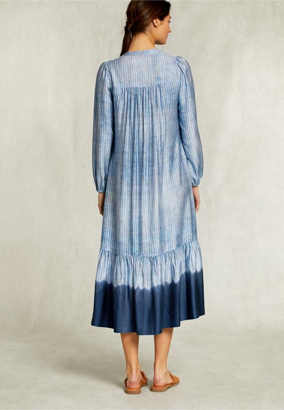 Blue Long Ruffled Tie-Dye Dress - Blauw