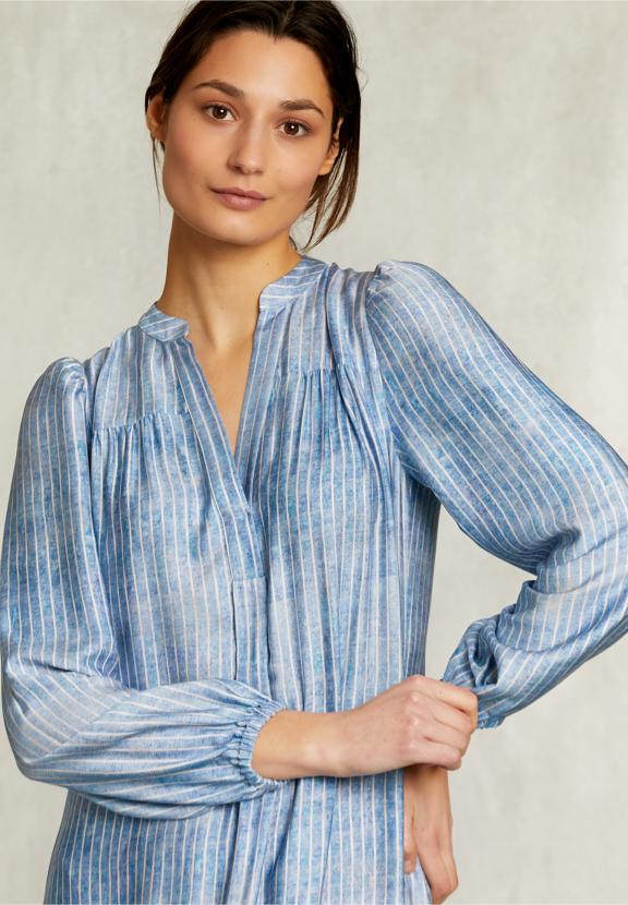 Blue Long Ruffled Tie-Dye Dress - Blauw