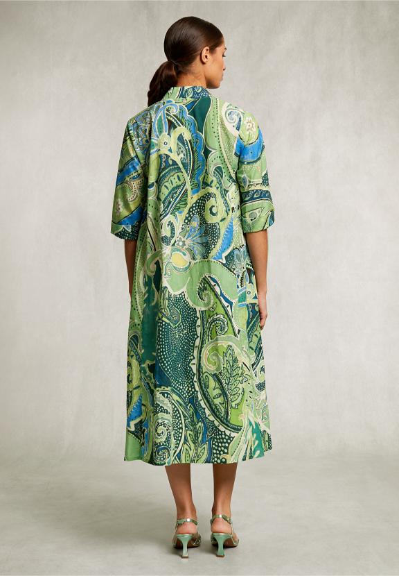 Blue/Green Fantasy V-Neck Dress - Groen