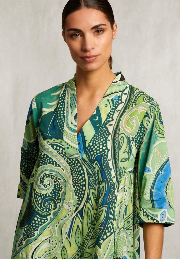 Blue/Green Fantasy V-Neck Dress - Groen