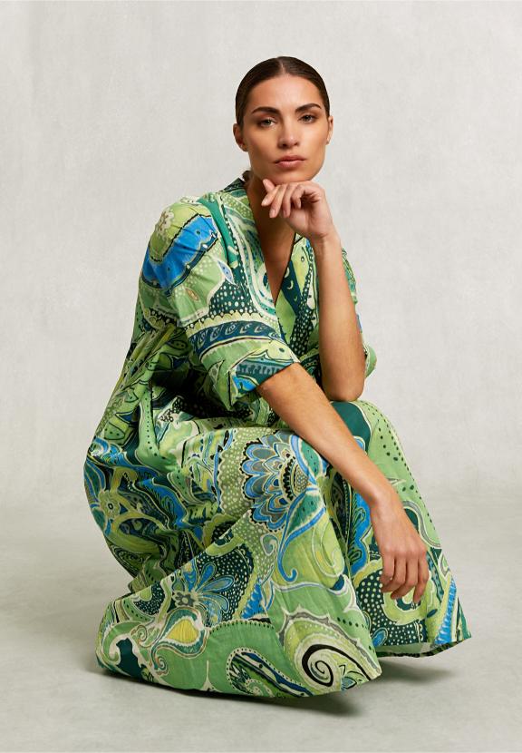 Blue/Green Fantasy V-Neck Dress - Groen