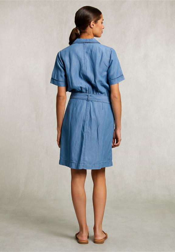 Blue Denim Shirt Dress With Pocket - Denim