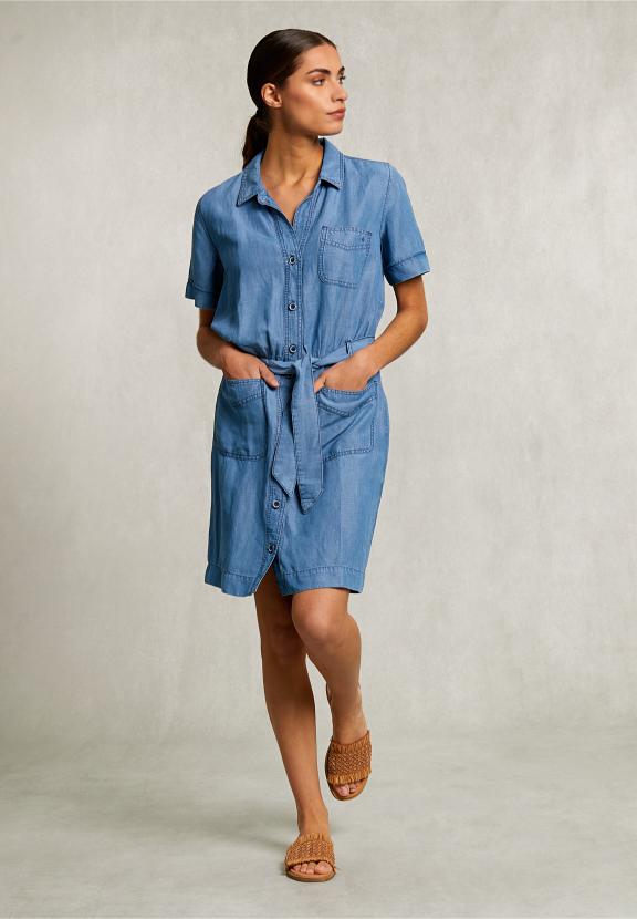 Blue Denim Shirt Dress With Pocket - Denim