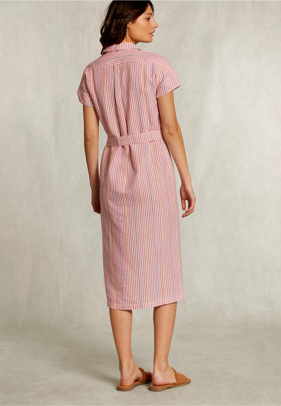 Multi Casual Striped Belted Dress - Roze