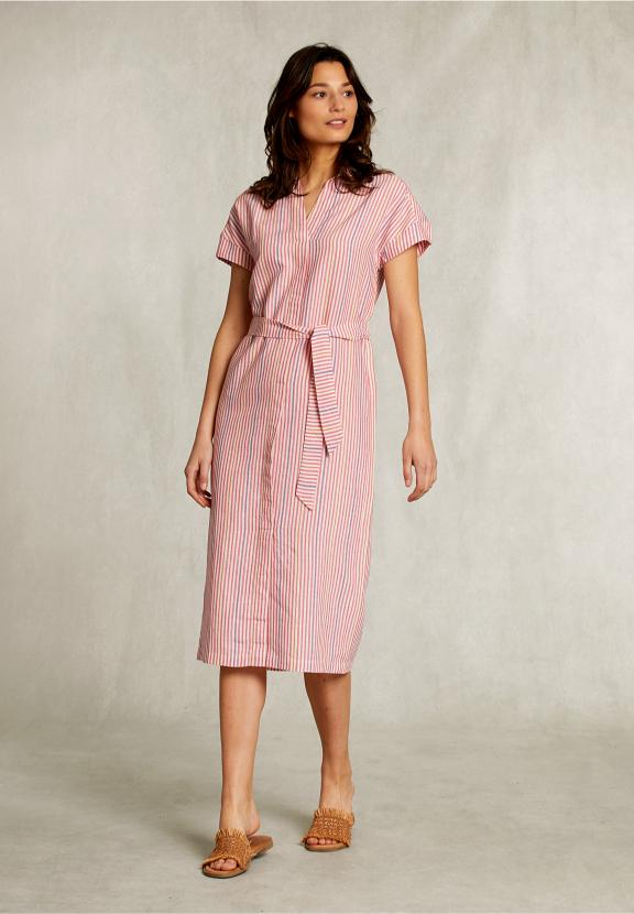 Multi Casual Striped Belted Dress - Roze