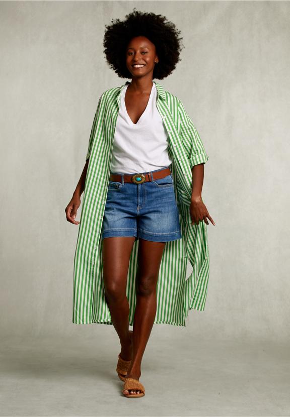 Green/White Long Striped Dress - Groen