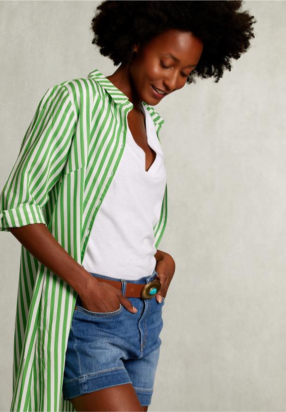 Green/White Long Striped Dress - Groen