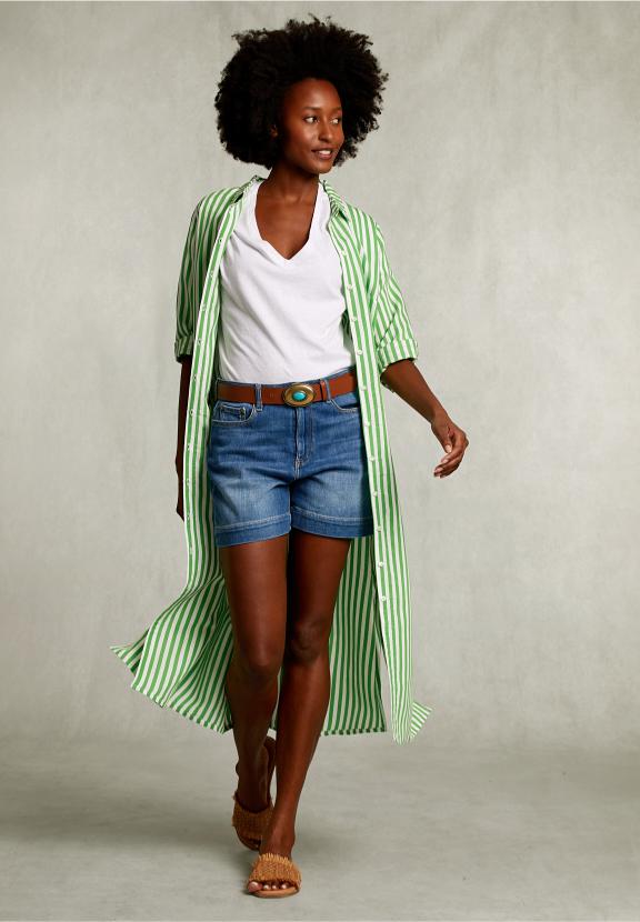 Green/White Long Striped Dress - Groen