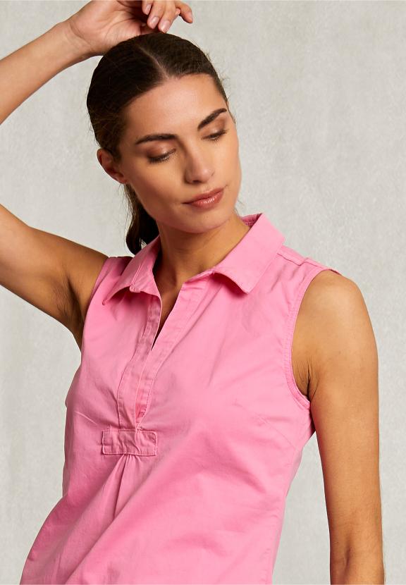 Pink Cotton Sleeveless V-Neck Dress - Roze