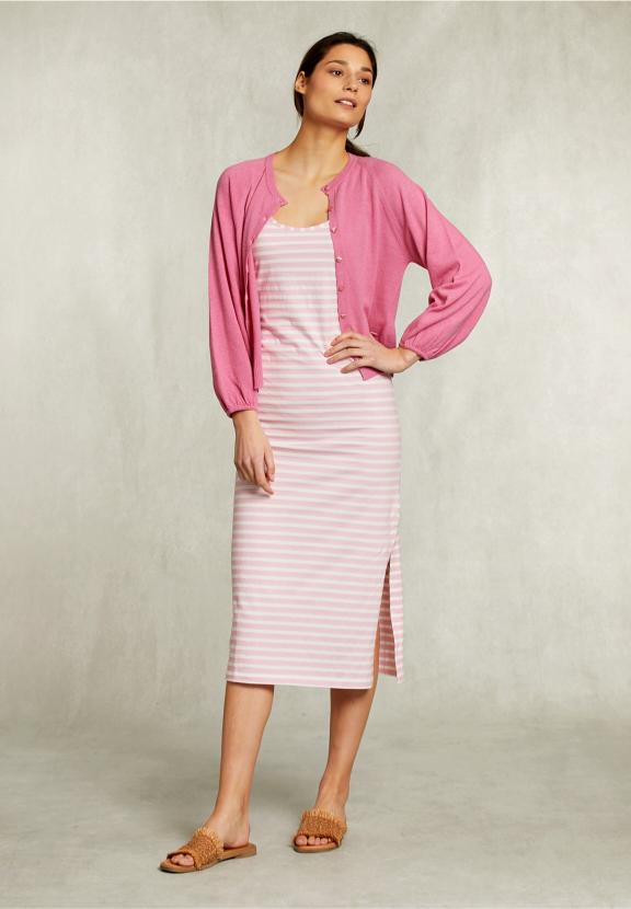 Pink/White Striped V-Neck Dress Open Back - Roze