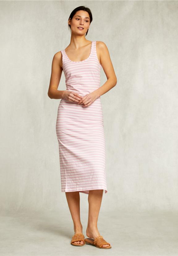 Pink/White Striped V-Neck Dress Open Back - Roze