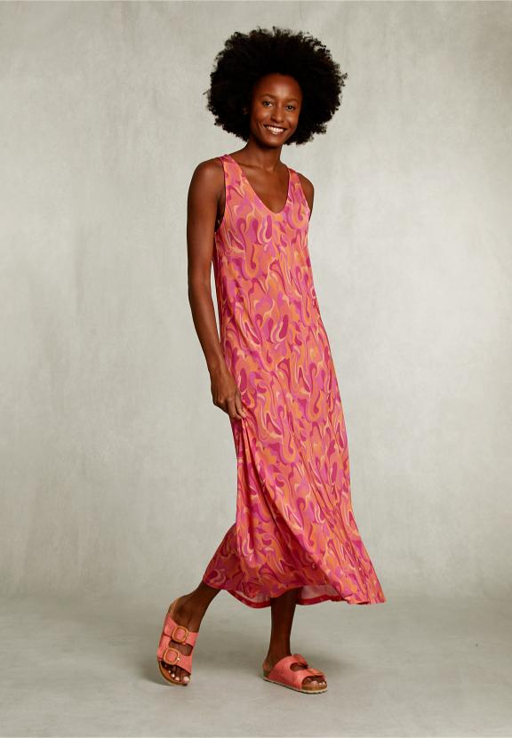 Multi Sleeveless Viscose V-Neck Dress - Roze