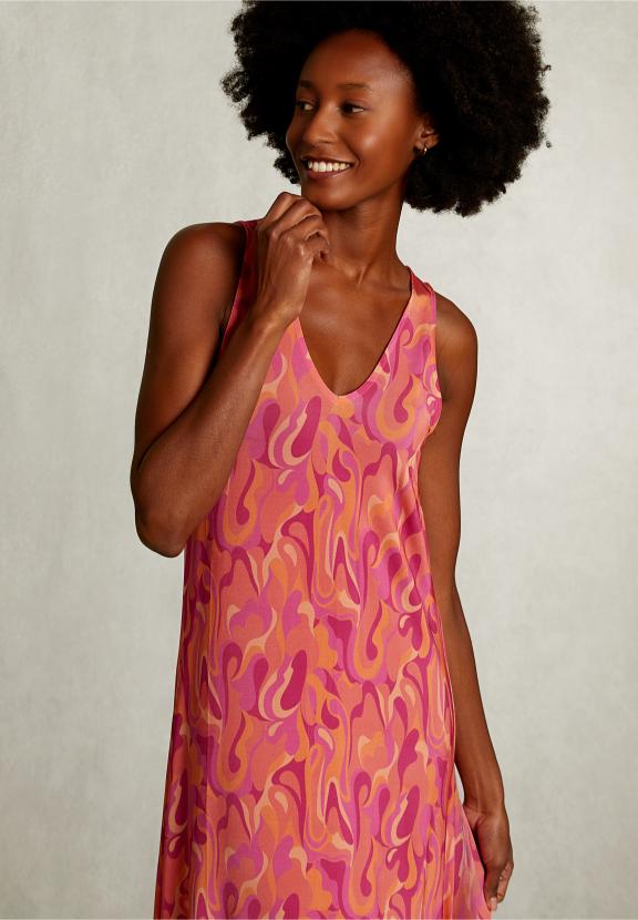 Multi Sleeveless Viscose V-Neck Dress - Roze