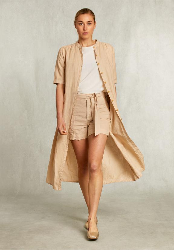 Beige Linen Short With Belt - Beige