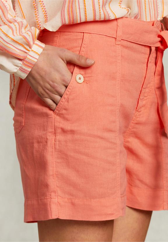 Orange Linen Short With Belt - Oranje