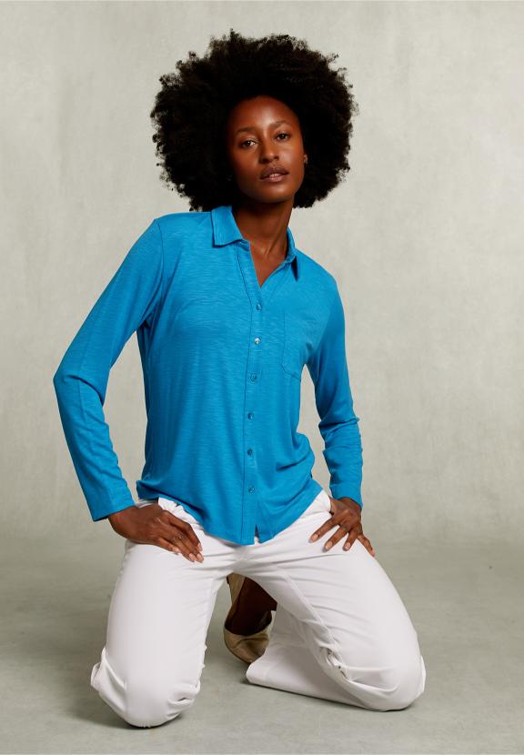 Blue Viscose T-Shirt With Pocket - Blauw