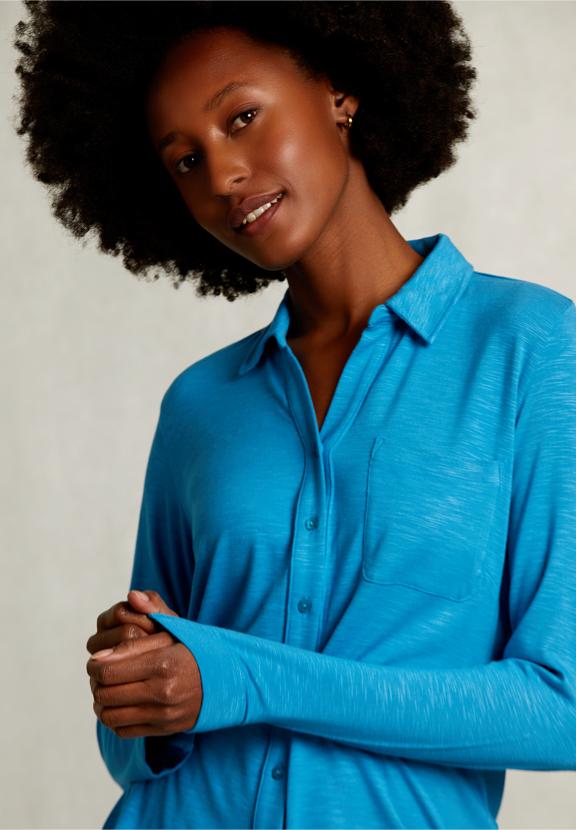 Blue Viscose T-Shirt With Pocket - Blauw