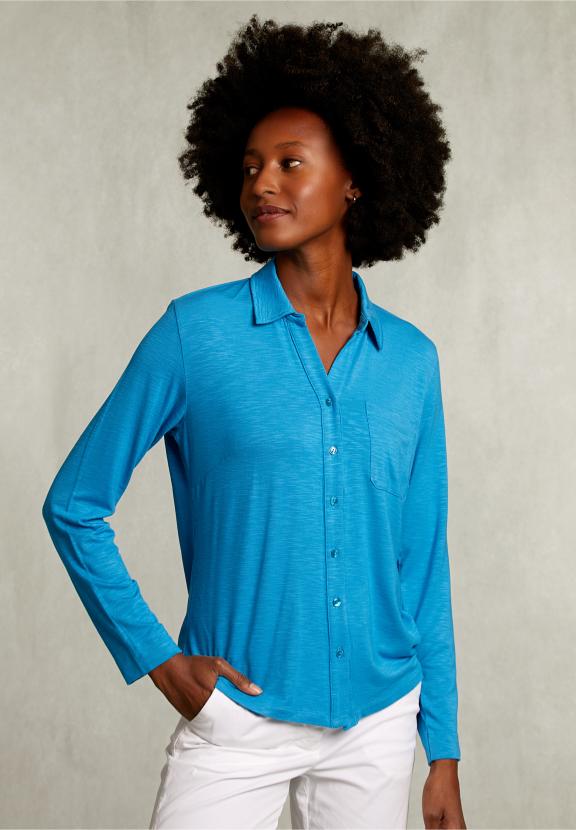 Blue Viscose T-Shirt With Pocket - Blauw