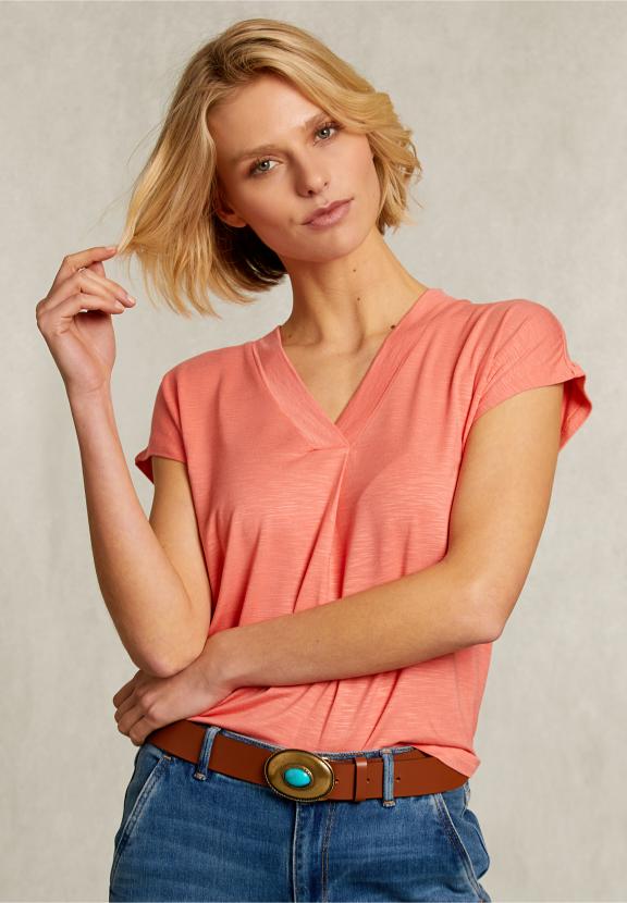 Orange V-Neck T-Shirt Short Sleeves - Oranje