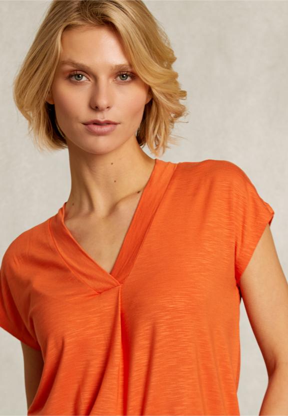 Orange V-Neck T-Shrirt Short Sleeves - Oranje