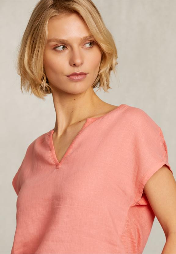 Orange Linen V-Neck T-Shirt - Oranje