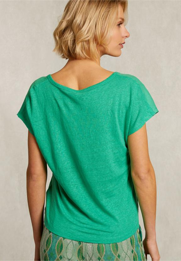 Green Linen V-Neck T-Shirt - Groen