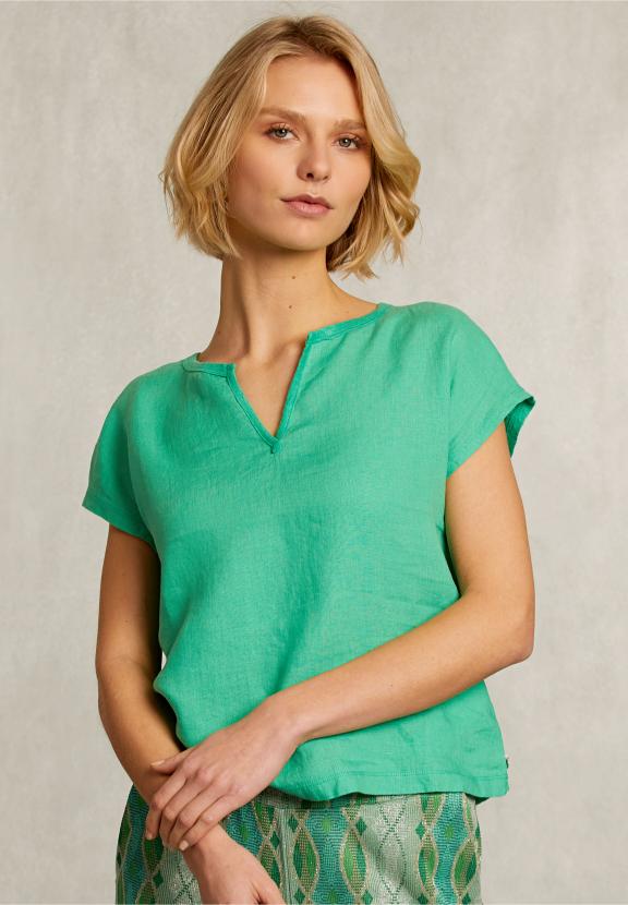Green Linen V-Neck T-Shirt - Groen