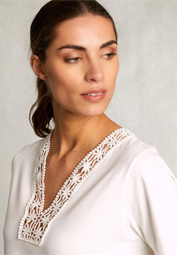 White V-Neck T-Shirt Short Sleeves - Wit