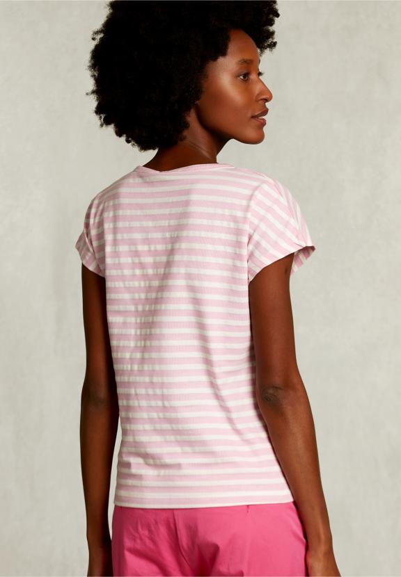 Off White/Pink Striped V-Neck T-Shirt - Roze