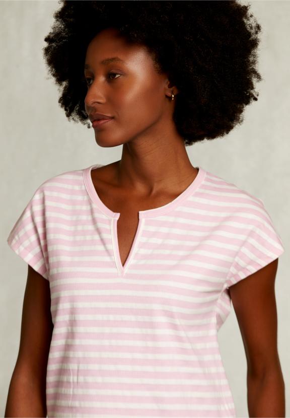 Off White/Pink Striped V-Neck T-Shirt - Roze