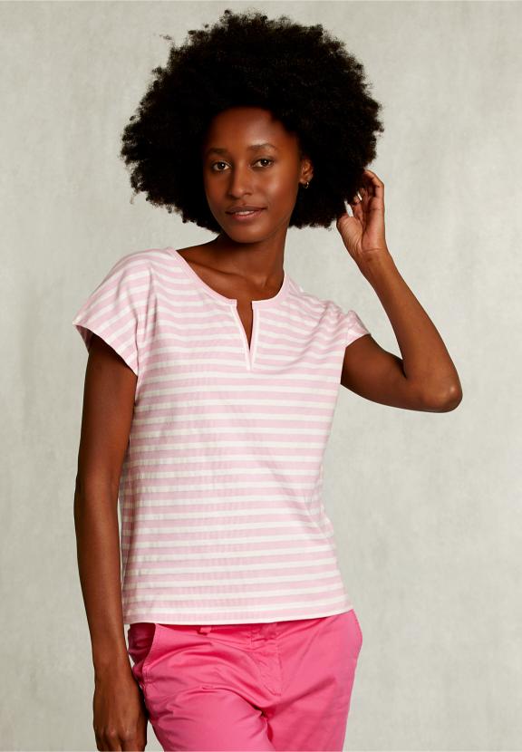 Off White/Pink Striped V-Neck T-Shirt - Roze