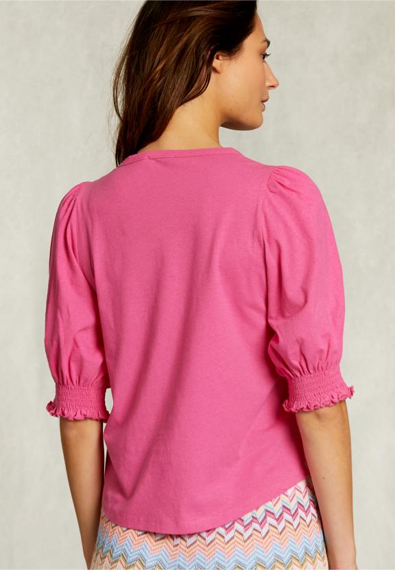 Fushia T-Shirt 3/4 Sleeves With Smock - Rose