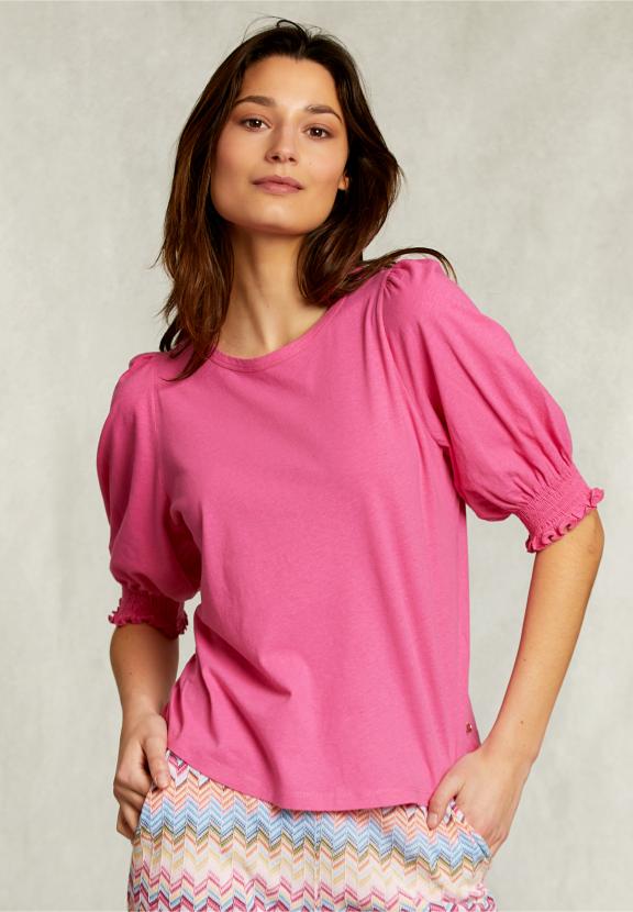 Fushia T-Shirt 3/4 Sleeves With Smock - Rose