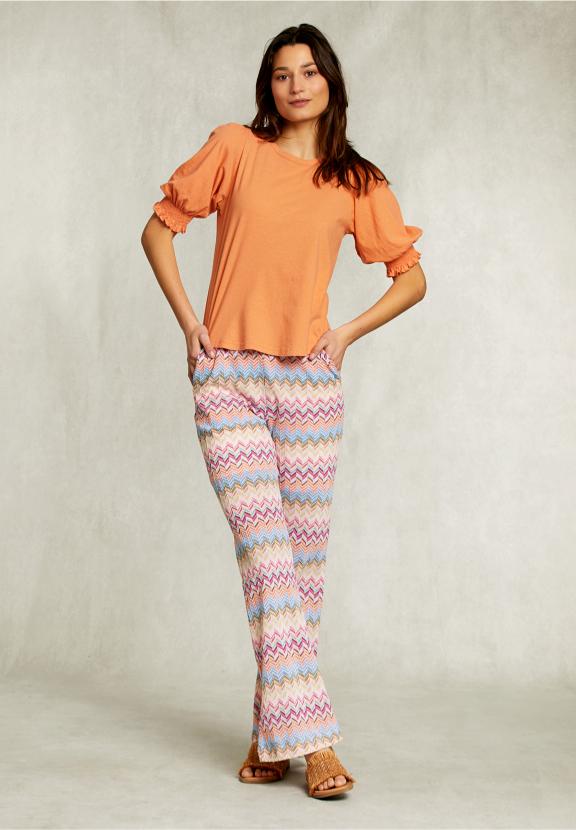 Orange T-Shirt 3/4 Sleeves With Smock - Oranje