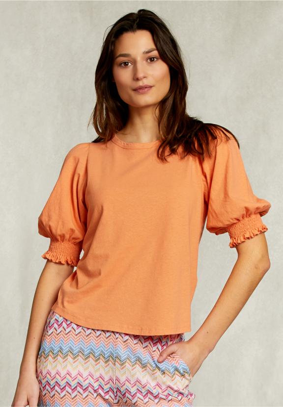 Orange T-Shirt 3/4 Sleeves With Smock - Oranje