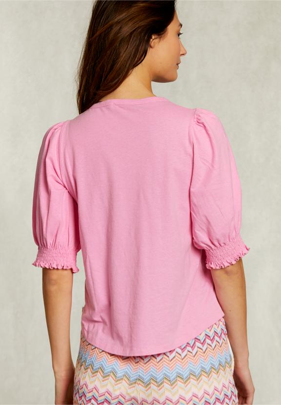 Pink T-Shirt 3/4 Sleeves With Smock - Roze