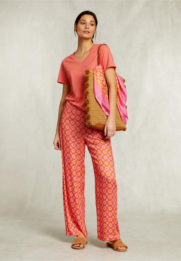 Red Basic V-Neck T-Shirt - Oranje